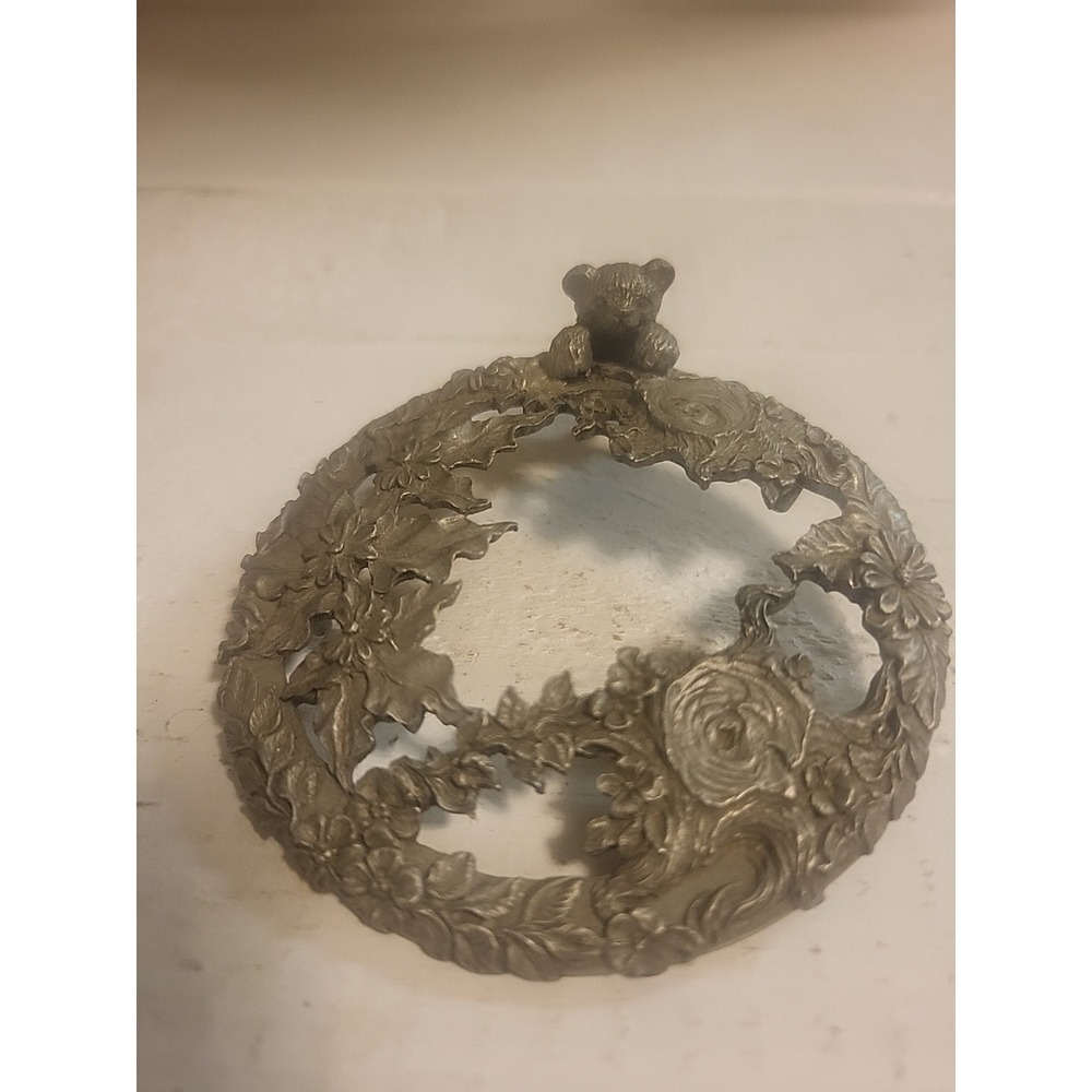Vintage 1992 Rawcliffe Pewter Bear Flowers Lid / Topper